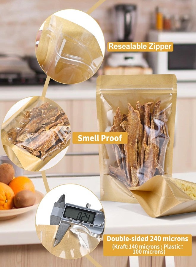 FireKylin Resealable Stand Up Pouches with Zipper 100 PCS, 3.5"x5.5", Paper Bags, With Window, Clear Front, Pouches, Food Storage, Brown - Image 4