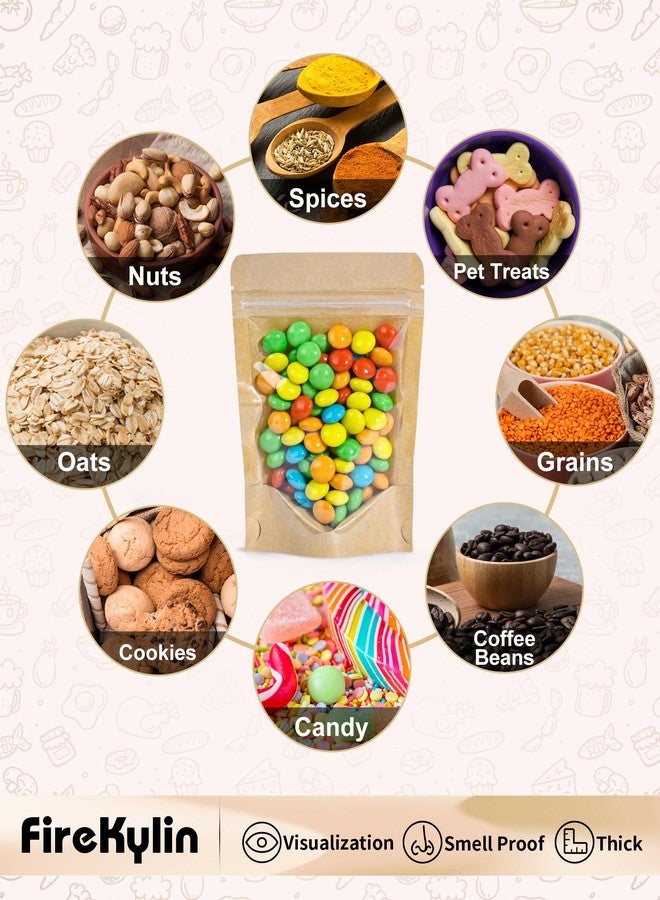 FireKylin Resealable Stand Up Pouches with Zipper 100 PCS, 3.5"x5.5", Paper Bags, With Window, Clear Front, Pouches, Food Storage, Brown - Image 5