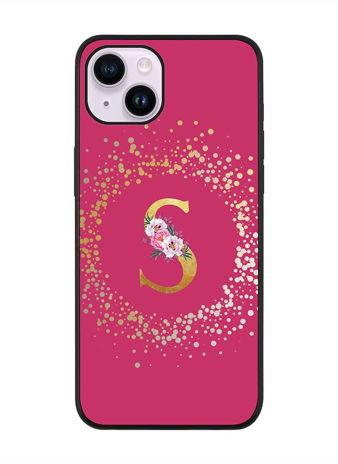 Stylizedd Rugged Black edge case for Apple iPhone 14 Plus, Soft Flexible Phone case Custom Monogram Initial Letter Floral Pattern Alphabet - S (Dark Pink Rose)  - Image 1