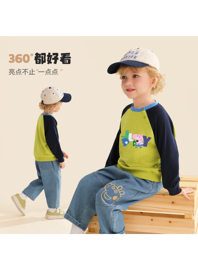 Peppa Pig spring Boys' Cotton Long-sleeve Hoodie Color-blocked Raglan Sleeve Pullover Infant Hooded Sweatshirt - Image 5