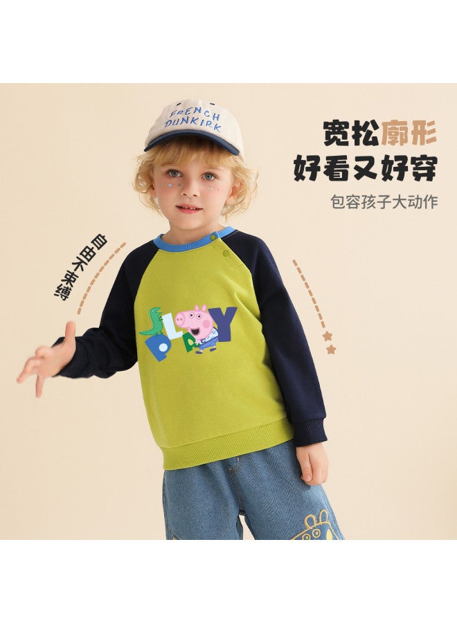 Peppa Pig spring Boys' Cotton Long-sleeve Hoodie Color-blocked Raglan Sleeve Pullover Infant Hooded Sweatshirt - Image 4