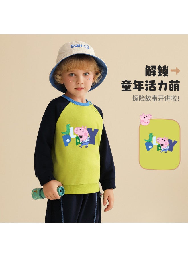 Peppa Pig spring Boys' Cotton Long-sleeve Hoodie Color-blocked Raglan Sleeve Pullover Infant Hooded Sweatshirt - Image 3