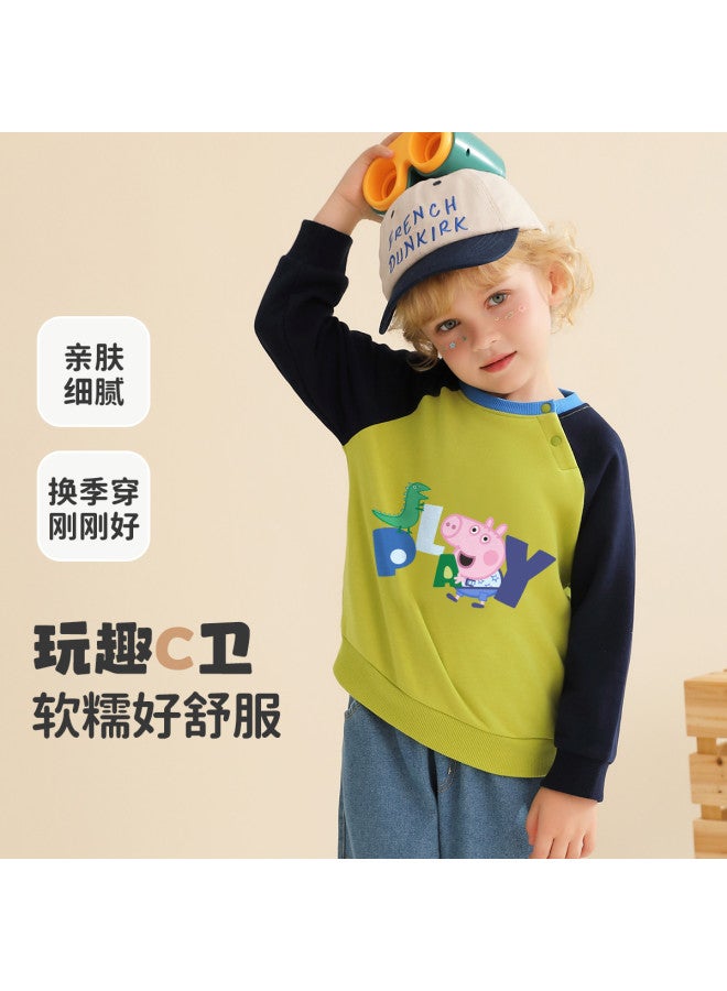 Peppa Pig spring Boys' Cotton Long-sleeve Hoodie Color-blocked Raglan Sleeve Pullover Infant Hooded Sweatshirt - Image 2