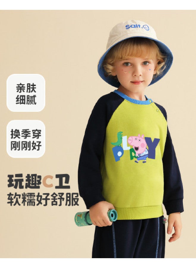 Peppa Pig spring Boys' Cotton Long-sleeve Hoodie Color-blocked Raglan Sleeve Pullover Infant Hooded Sweatshirt - Image 1