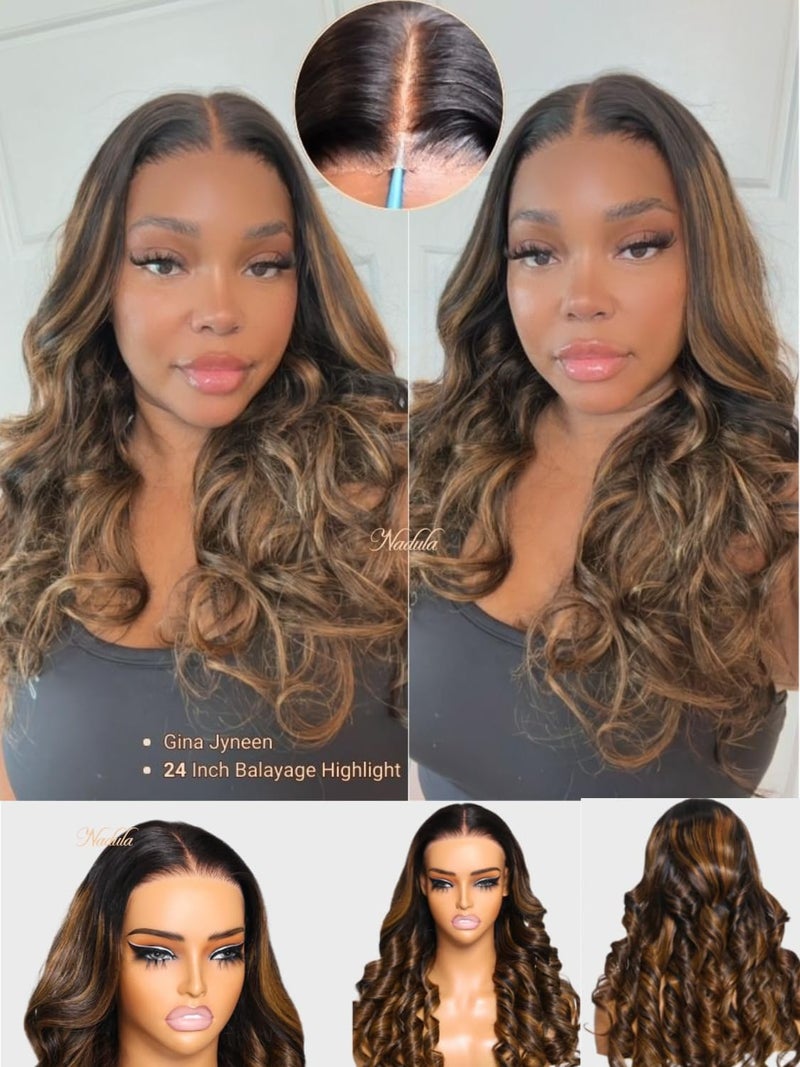 Nadula Bye Bye Knots Glueless Pre Everything Wig Balayage Brown Body Wave 7x5 Pre Cut HD Lace Front Wigs Human Hair Pre Plucked Bleached Knots Ready to Go Highlight Ombre Wig 150% Density 16inch - Image 3