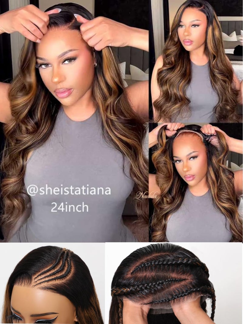 Nadula Bye Bye Knots Glueless Pre Everything Wig Balayage Brown Body Wave 7x5 Pre Cut HD Lace Front Wigs Human Hair Pre Plucked Bleached Knots Ready to Go Highlight Ombre Wig 150% Density 16inch - Image 2