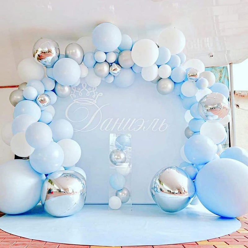 KASTWAVE Blue Balloons Garland Arch Kit 141Pcs Macaron Blue White Silver Balloon arch kit Decorations Set with Confetti Balloons pack for Boys and Girls Baby ShowerWedding Birthday Party Decor - Image 2