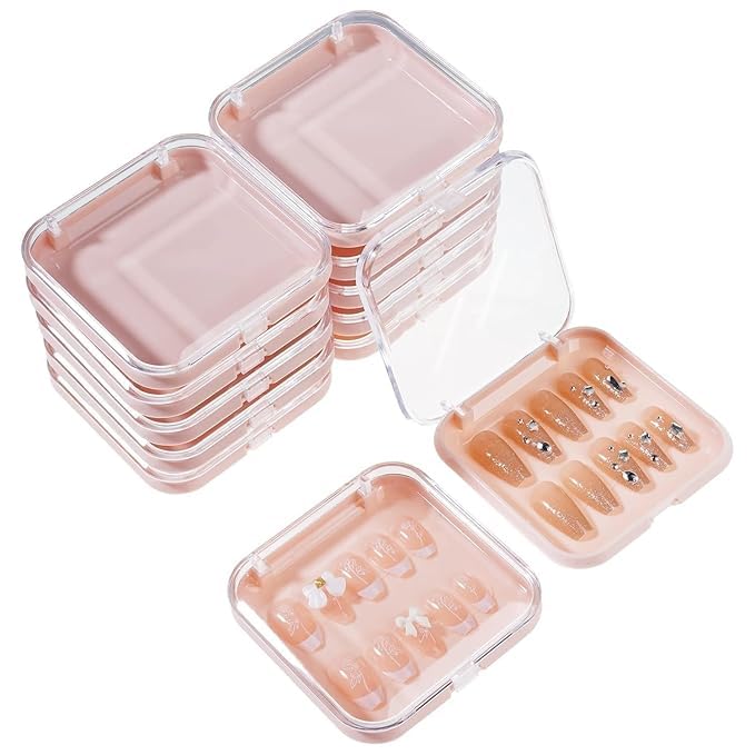 HMAA Nail Storage Box Nails Display Storage Container Transparent Nail Packaging Boxes Organizer Case Press On Nail Packaging Box for Salon Home 10 PCS SMALL pink - Image 1