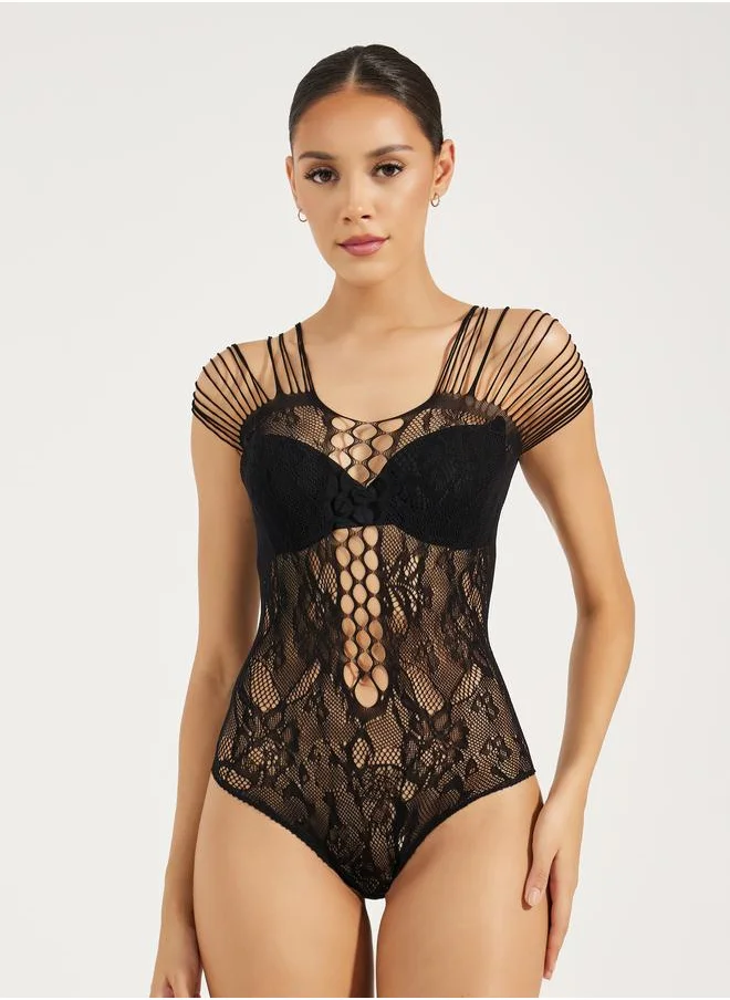 ستايلي Styli All Over Lace Cut Out Detail Bodycon Bodysuit
