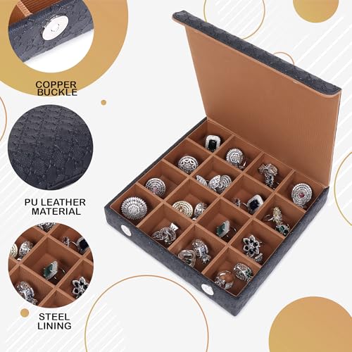 essart PU Leather Jewelry Box for Women Girl Portable Storage Box Case with Dividers Container for Rings, Earrings, Necklace Home Organizer in Black Colour - Image 3