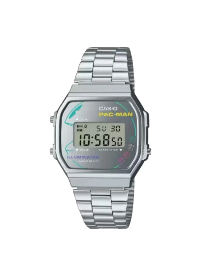 كاسيو Unisex Digital Display Watch With Silver Stainless Steel Strap - A168WEPC-7ADR