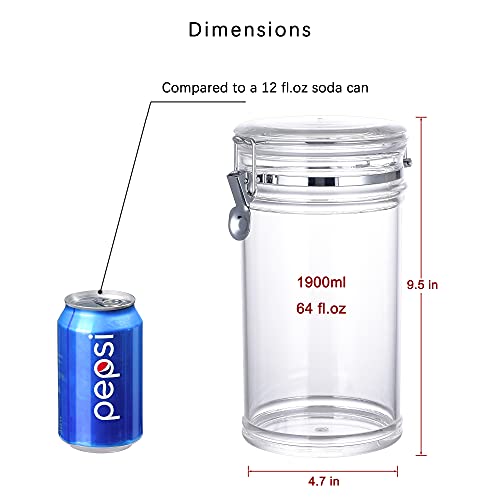 IVOOBR 64 oz Reinforced Large Acrylic Canister with Locking Clamp, Airtight Flip Jar | Food Storage Container for Flour, Sugar, Coffee, Candy, Cookie etc - Image 3