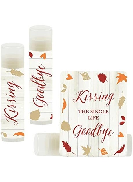 Andaz Press - Andaz Press Bridal Shower Bachelorette Party Lip Balm Party Favors, Fallin' In Love Autumn Fall Leaves, Kissing The Single Life Goodbye, Bridesmaid Lip Gloss 12-Pack Bachelorette Party Favors Fall - Image 1
