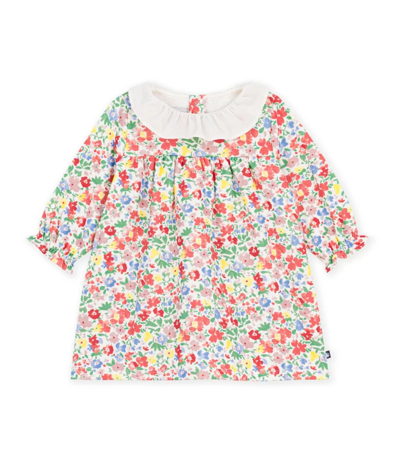 Petit Bateau Babies' Long Sleeved Floral-Print Cotton Dress