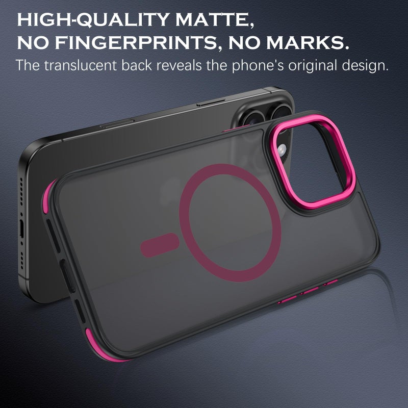 YINLAI Case for iPhone 16 Pro Max, Magnetic Case [Compatible with Magsafe] Supports Wireless Charging Slim Translucent Matte Women Men Shockproof Protective Back Phone Cover 6.9 Inch,Black/Hot Pink - Image 4