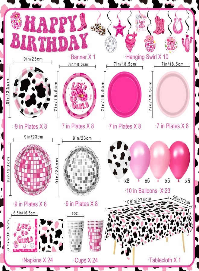 LINHAXM 131 PCS Cowgirl Birthday Party Decorations Disco Cowgirl Party Decorations - Includes Plates, Napkins, Cups, Banner, Hanging Swirl, Tablecloth, Balloon for Western Cowgirl Party Decorations, Serve 24 - Image 2