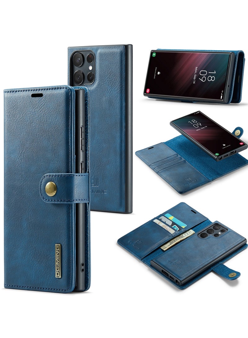 DGMING CaseMe Samsung Galaxy S23 Ultra 5G DG.MING Crazy Horse Texture Detachable Magnetic Leather Case - Blue - Image 1