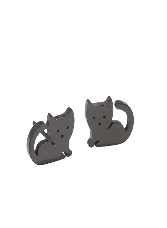 Izpack Cute Cat Tiny Stud Earrings for Women Stainless Steel Kitten Cartilage Small Studs Earring Simple Jewelry Gifts Birthday (Black) - Image 1