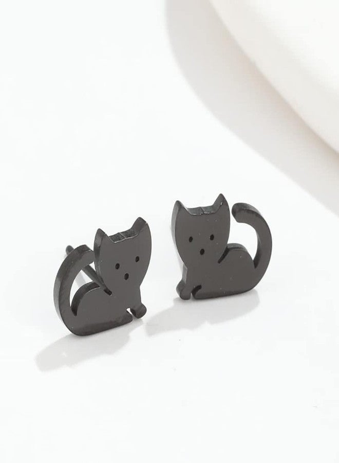 Izpack Cute Cat Tiny Stud Earrings for Women Stainless Steel Kitten Cartilage Small Studs Earring Simple Jewelry Gifts Birthday (Black) - Image 3