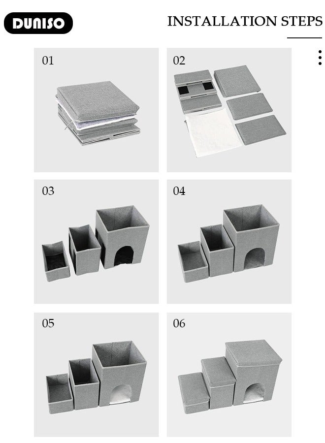 DUNISO خطوات قابلة للطي للحيوانات الأليفة 3 خطوات، سلالم كلاب ناعمة من الفلانيل 2 في 1 مع تخزين، خطوات قطط غير قابلة للانزلاق مع إسفنجة عالية المرونة وقابلة للتنفس لتسلق الجراء والقطط السرير العالي والأريكة - Image 5