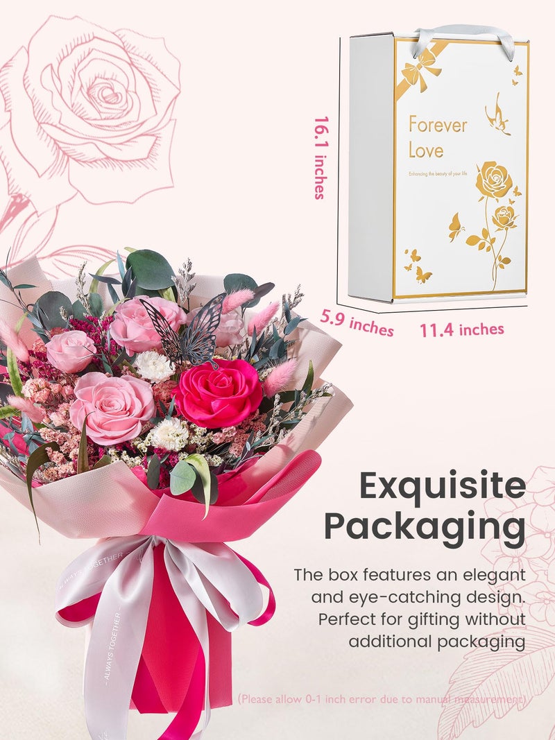 Polylove Flowers for Delivery Prime Forever Flowers Bouquet Preserved Roses Bouquet Flower Gift for Women Wife Mother Day Graduation Birthday (Hot Pink, Medium) - Image 3