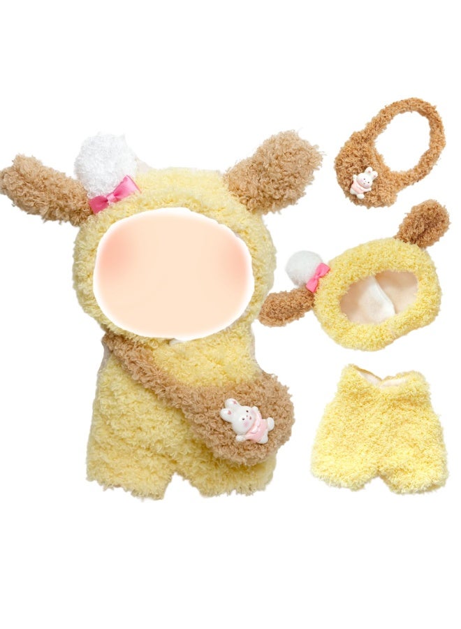 3 Pcs Doll Clothes and Accessories Compatible with Labubu 17cm Dolls Yellow Puppy Dolls Clothes Sets Include Jumpsuit Hairband Bag Girls Boys for Best Gifts, No Doll - Image 1
