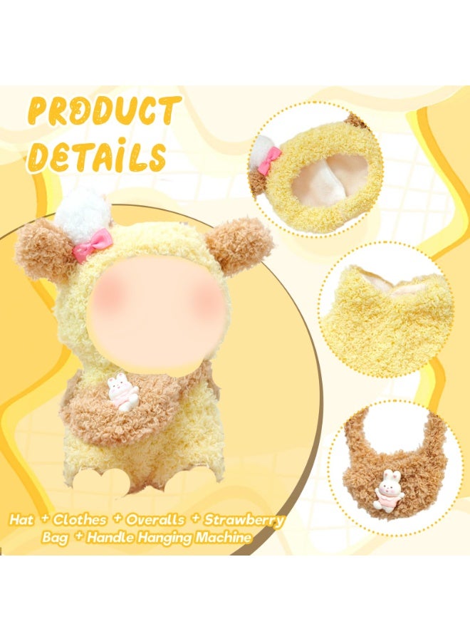 3 Pcs Doll Clothes and Accessories Compatible with Labubu 17cm Dolls Yellow Puppy Dolls Clothes Sets Include Jumpsuit Hairband Bag Girls Boys for Best Gifts, No Doll - Image 3