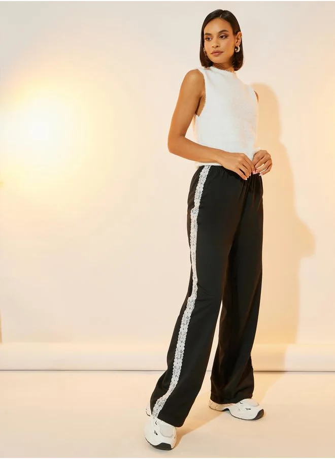 Take Two Mid Rise Side Lace Detail Straight Leg Pants
