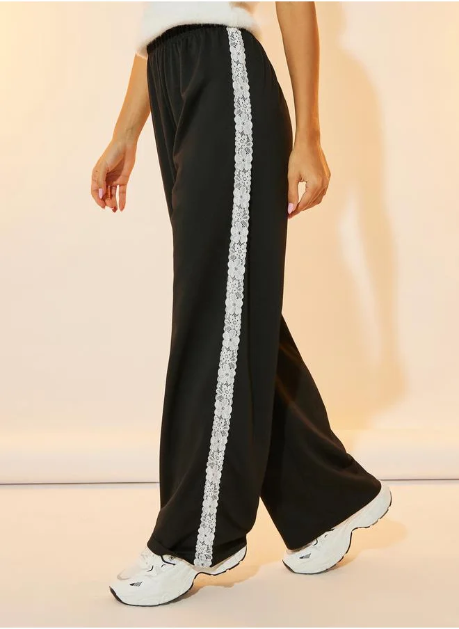 Take Two Mid Rise Side Lace Detail Straight Leg Pants