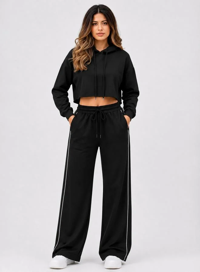 تايك تو Black Contrast Piping Straight Leg Joggers By Gravt