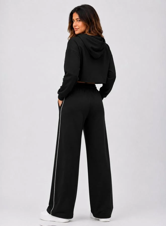 تايك تو Black Contrast Piping Straight Leg Joggers By Gravt
