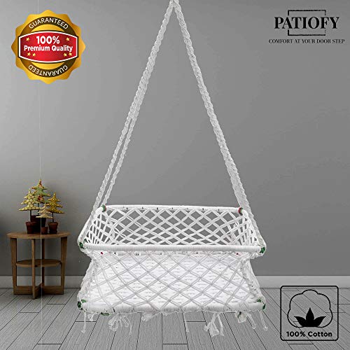 Patiofy باتيوفي قماش أرجوحة معلق للأطفال حديثي الولادة/بالنا/مهود الأطفال من عمر 0 إلى 2 سنوات - أبيض - Image 2