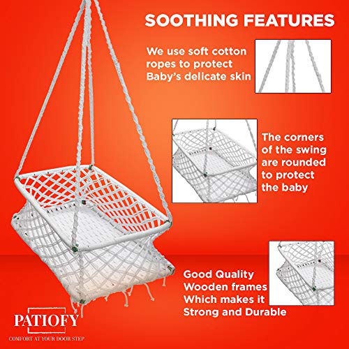 Patiofy باتيوفي قماش أرجوحة معلق للأطفال حديثي الولادة/بالنا/مهود الأطفال من عمر 0 إلى 2 سنوات - أبيض - Image 4