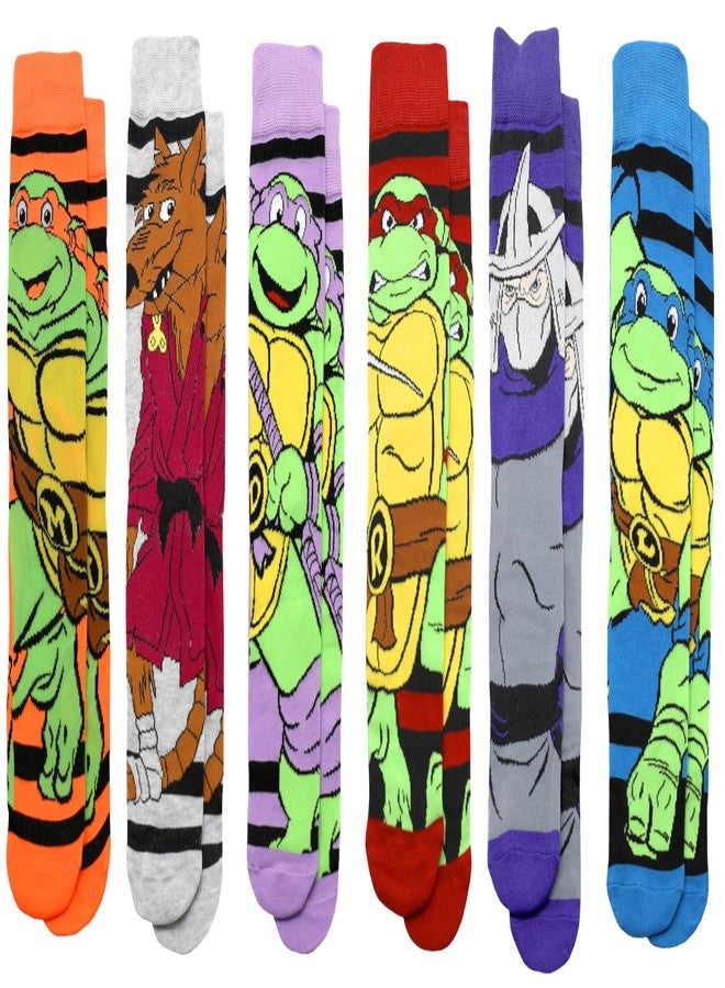 Hyp Teenage Mutant Ninja Turtles TMNT 6 Pair Pack Novelty Athletic Crew Socks for Men, Shoe Size 6-12 (Blue/Red/Purple) - Image 1