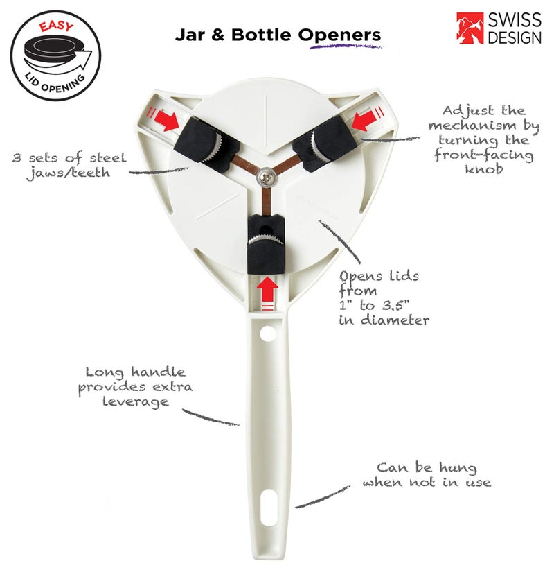 KUHN RIKON Strain-Free Gripper Opener for Jars and Bottles, 10 x 5 x 2.25 inches, White - Image 2
