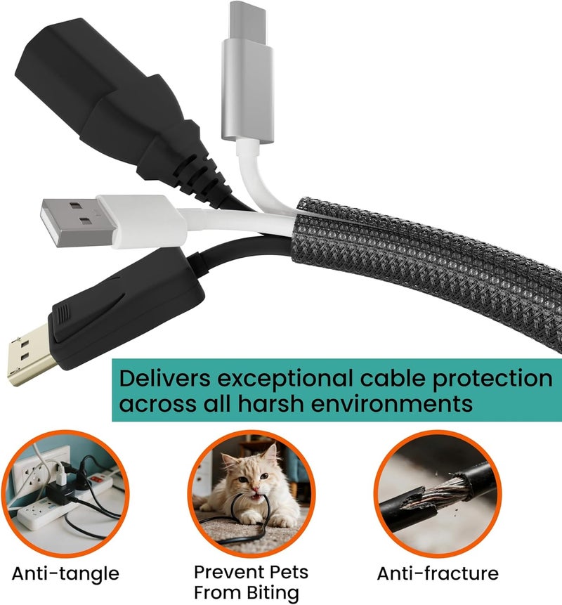 CableGeeker Cable Management Sleeves, PET Expandable Cord Organizer, Flame Retardant Braided Sleeving, Cut-to-Fit Wire Cover for TV, PC & Office Wires (10FT) - Image 2