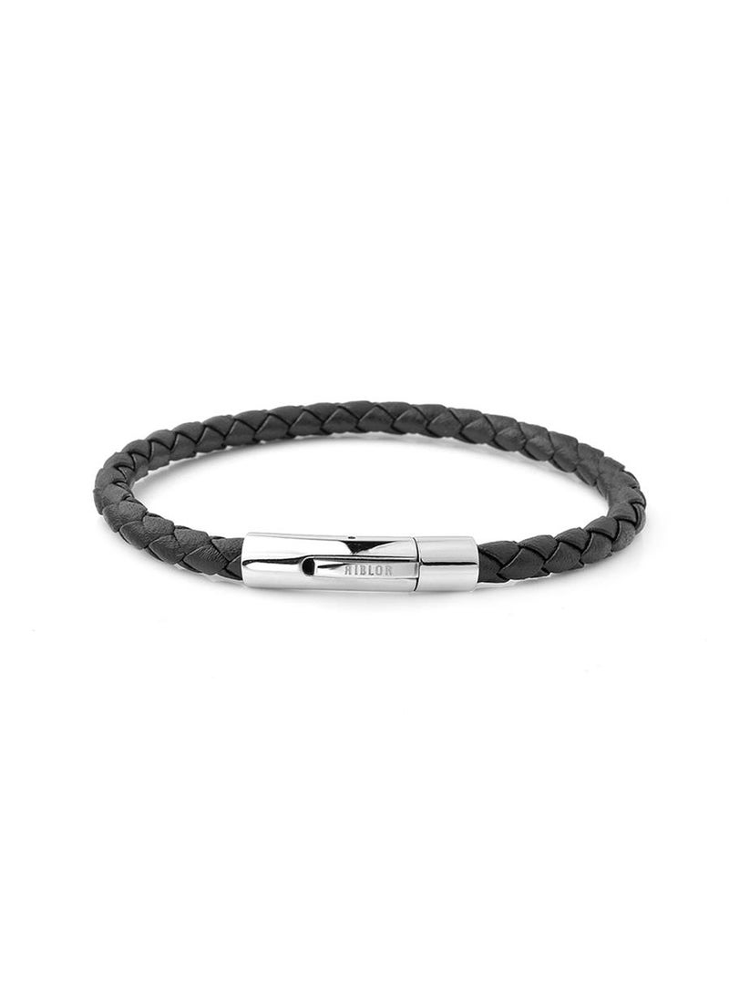 Riblor Fabio Leather Bracelet Black And Silver - Image 1
