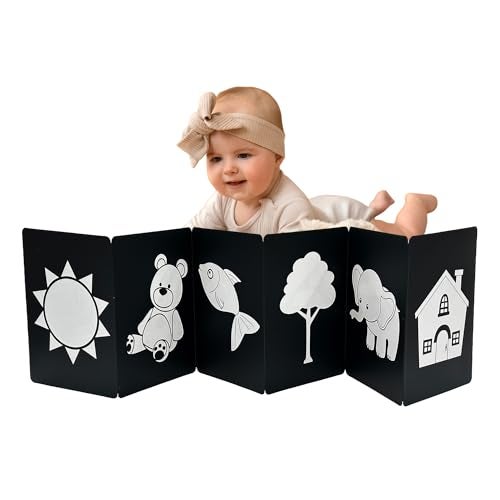 Busy Bubb - High Contrast New Born Flash Cards for Kids | 12 Objects for Visual Stimulation, Cognitive & Sensory Development of 0-6 Month Old Infants | Self Standing Cards for Enjoyable Tummy Time - Image 1