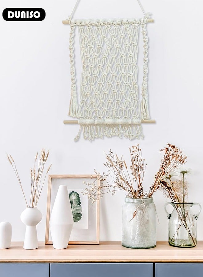 DUNISO Macrame Wall Hanging, Hand Woven Boho Tapestry, Woven Hanging Tapestry with Tassels, Multifunctional Hanging Organizer, Wall Hanging Magazine Holder, Plant Hanger Stand for Bedroom Living Room Apartment Wedding Party  - Image 5