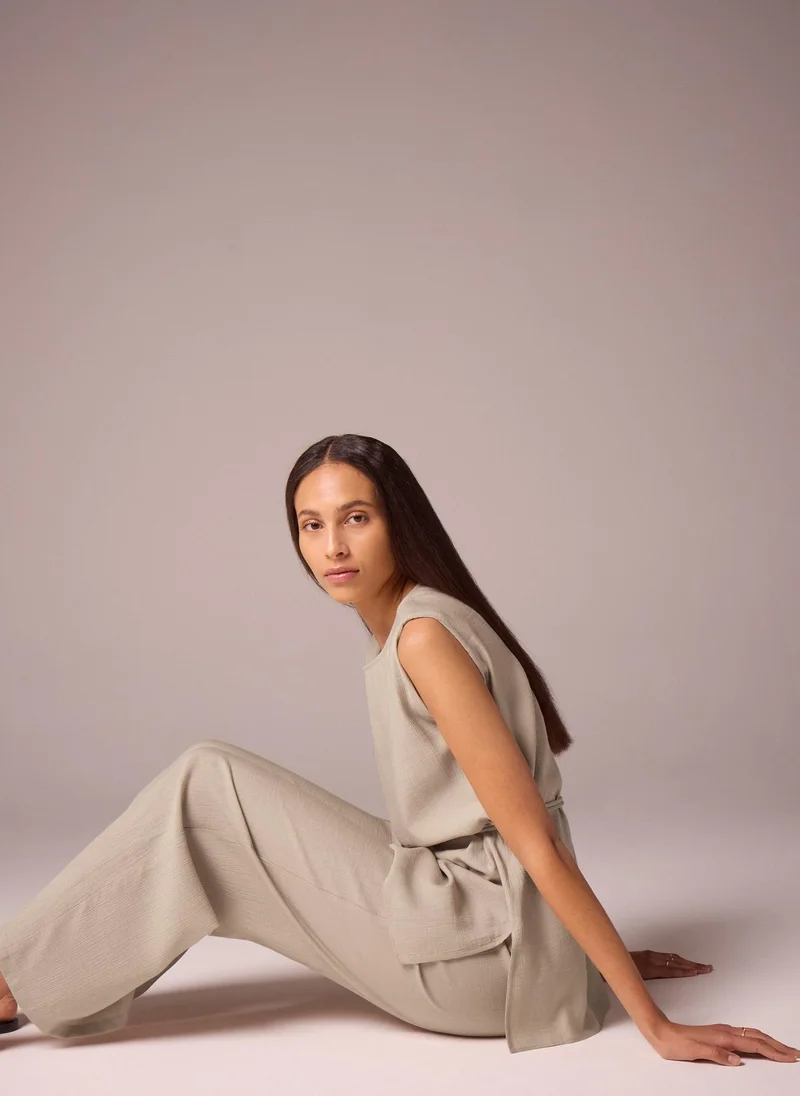 Matalan Et Vous Beige Co Ord Textured Wide Leg Trousers