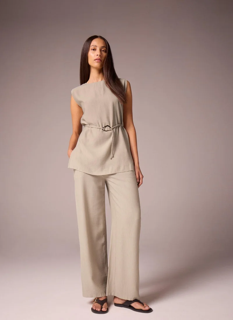 Matalan Et Vous Beige Co Ord Textured Wide Leg Trousers