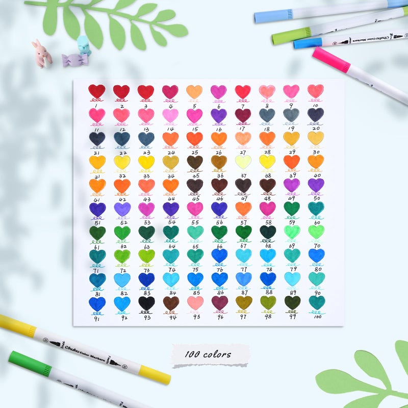 Ohuhu Markers For Adult Coloring Books: 100 Colors Coloring Markers Dual Tips Fine & Brush Drawing Pens Water-Based Art Markers For Kids Adults Sketch Bullet Journal With Carrying Case - Maui - White - Image 2