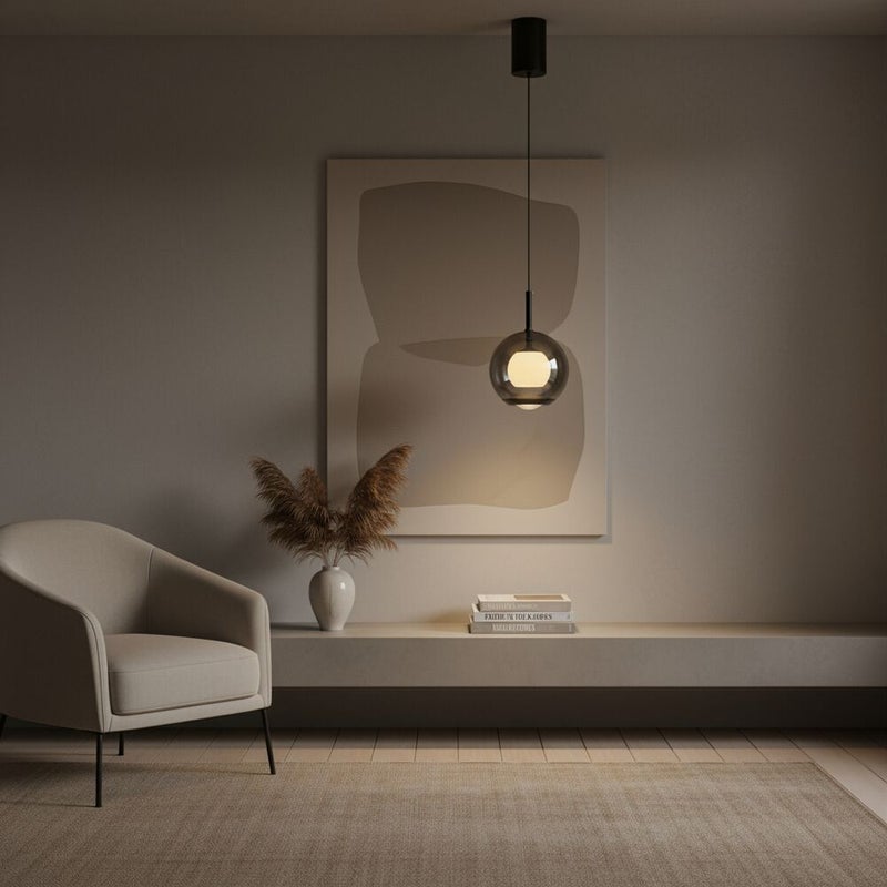 DANUBE HOME Ashton Pendant Lamp 2m Adjustable length Contemporary Pendant Lamps Hanging Lanterns Built in LED Modern Design Indoor Lighting For Dining Room Living Room L16xW16xH23cm-Smoke Grey - Image 2