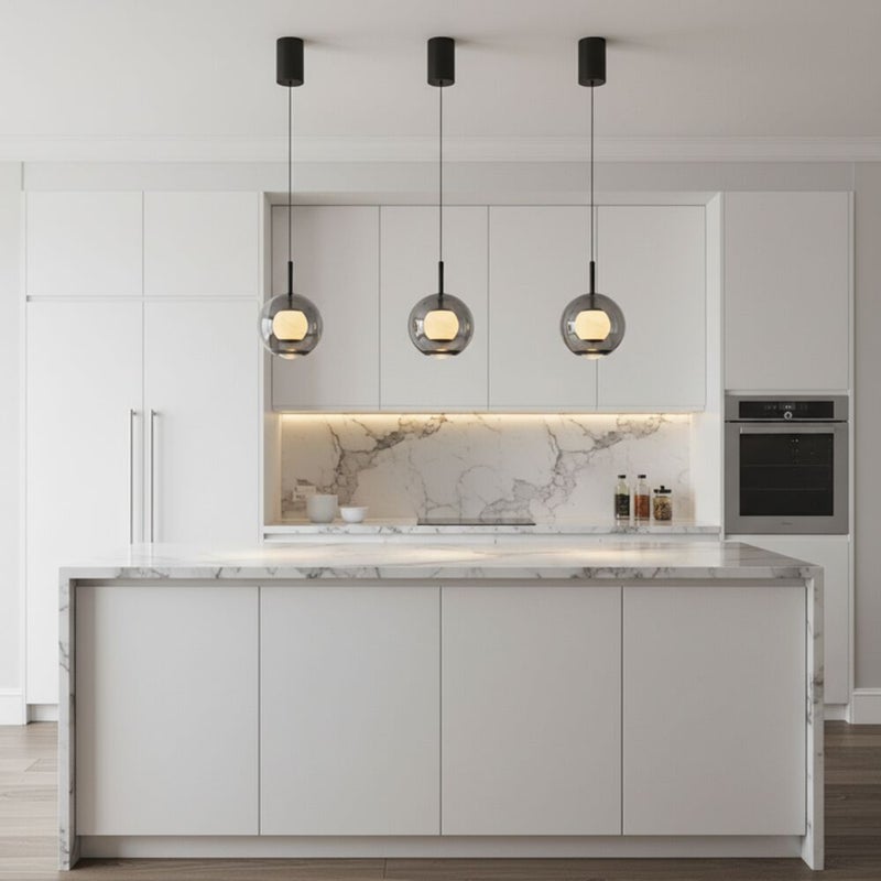 DANUBE HOME Ashton Pendant Lamp 2m Adjustable length Contemporary Pendant Lamps Hanging Lanterns Built in LED Modern Design Indoor Lighting For Dining Room Living Room L16xW16xH23cm-Smoke Grey - Image 3