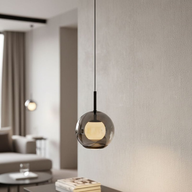 DANUBE HOME Ashton Pendant Lamp 2m Adjustable length Contemporary Pendant Lamps Hanging Lanterns Built in LED Modern Design Indoor Lighting For Dining Room Living Room L16xW16xH23cm-Smoke Grey - Image 1