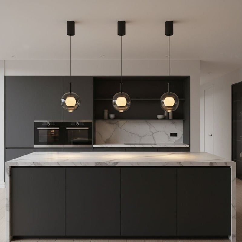 DANUBE HOME Ashton Pendant Lamp 2m Adjustable length Contemporary Pendant Lamps Hanging Lanterns Built in LED Modern Design Indoor Lighting For Dining Room Living Room L16xW16xH23cm-Smoke Grey - Image 4