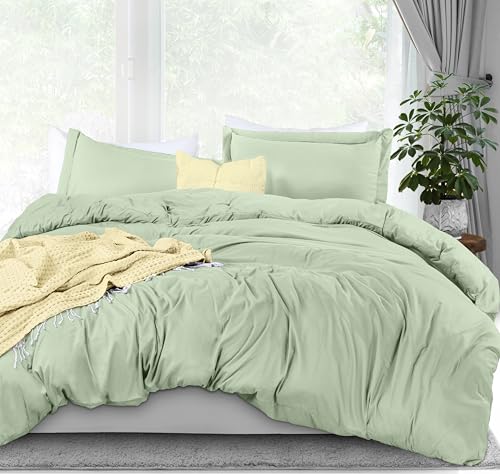 Utopia Bedding Duvet Cover King Size - 3 Piece with Zipper Closure - 1 Comforter Cover 104X90 Inches & 2 Pillow Shams 20X36 Inches (Sage) Comforter Not Included - Image 1