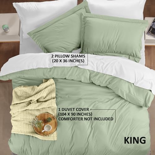 Utopia Bedding Duvet Cover King Size - 3 Piece with Zipper Closure - 1 Comforter Cover 104X90 Inches & 2 Pillow Shams 20X36 Inches (Sage) Comforter Not Included - Image 2