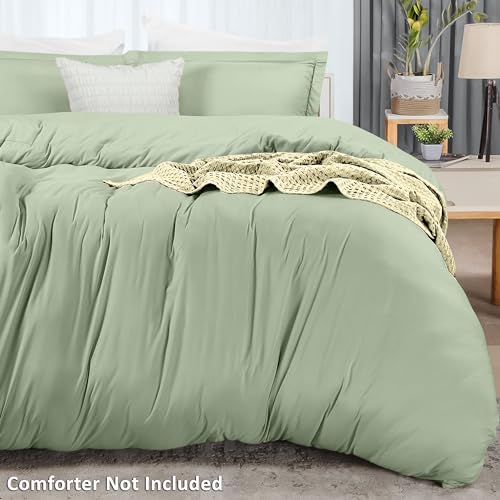 Utopia Bedding Duvet Cover King Size - 3 Piece with Zipper Closure - 1 Comforter Cover 104X90 Inches & 2 Pillow Shams 20X36 Inches (Sage) Comforter Not Included - Image 4