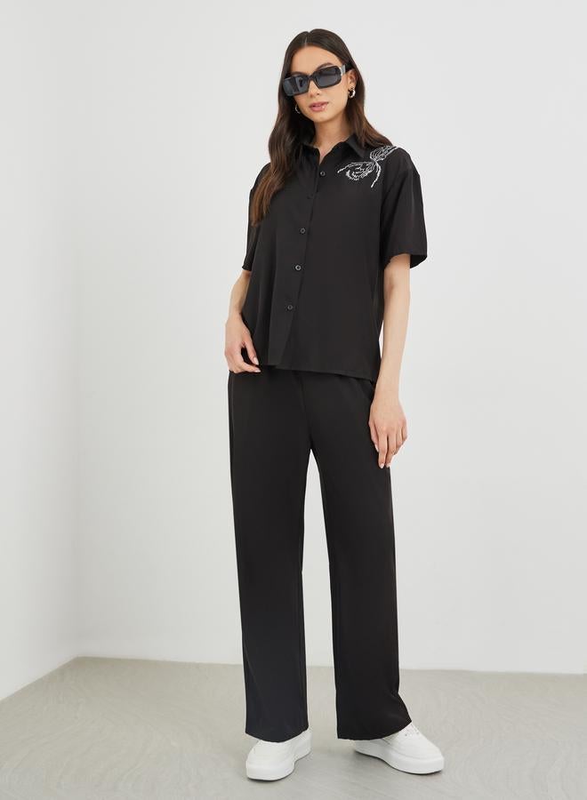 Take Two Styli Embroidered Short Sleeve Shirt and Pants Co-Ords - Image 1